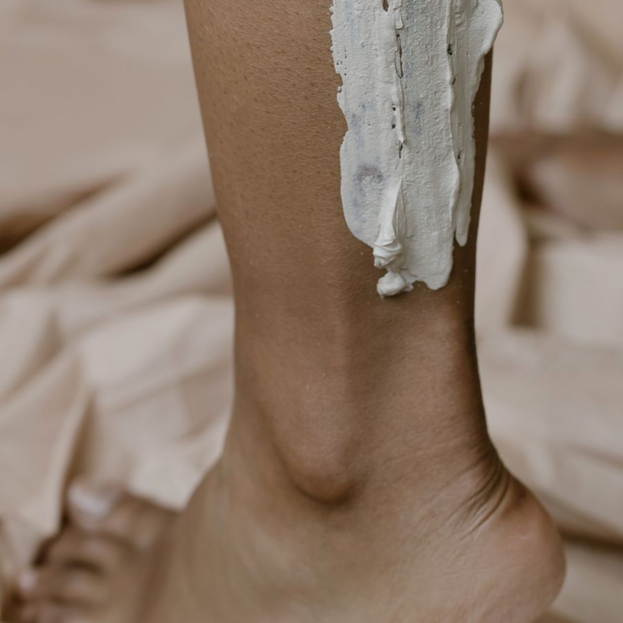 Wax applied to the lower leg